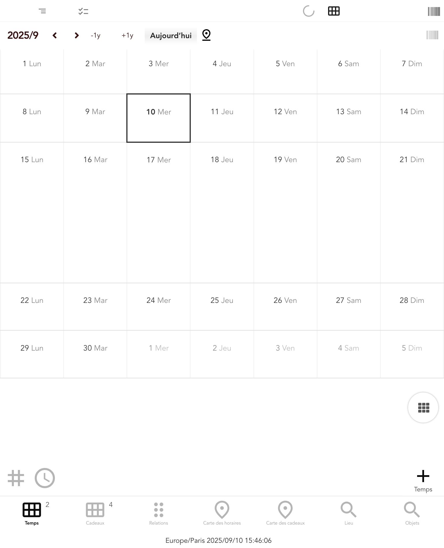 Étape 1 : appuyer sur le bouton + ou une date du calendrier
